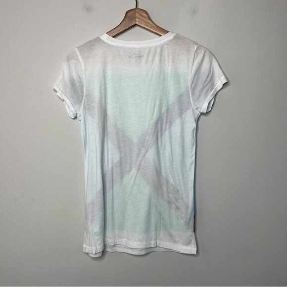 J Crew Factory Womens Size XS Collectors Tee Teal Blue Flag Print Lightweight - Picture 2 of 7